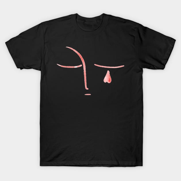 Sad face crying red love heart on black background T-Shirt by iulistration